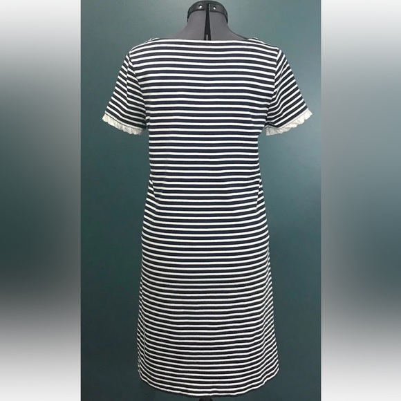 J CREW 100% Cotton Striped Ruffle Navy Blue Sundress Casual Dress S Small 4 6 - Picture 7 of 12